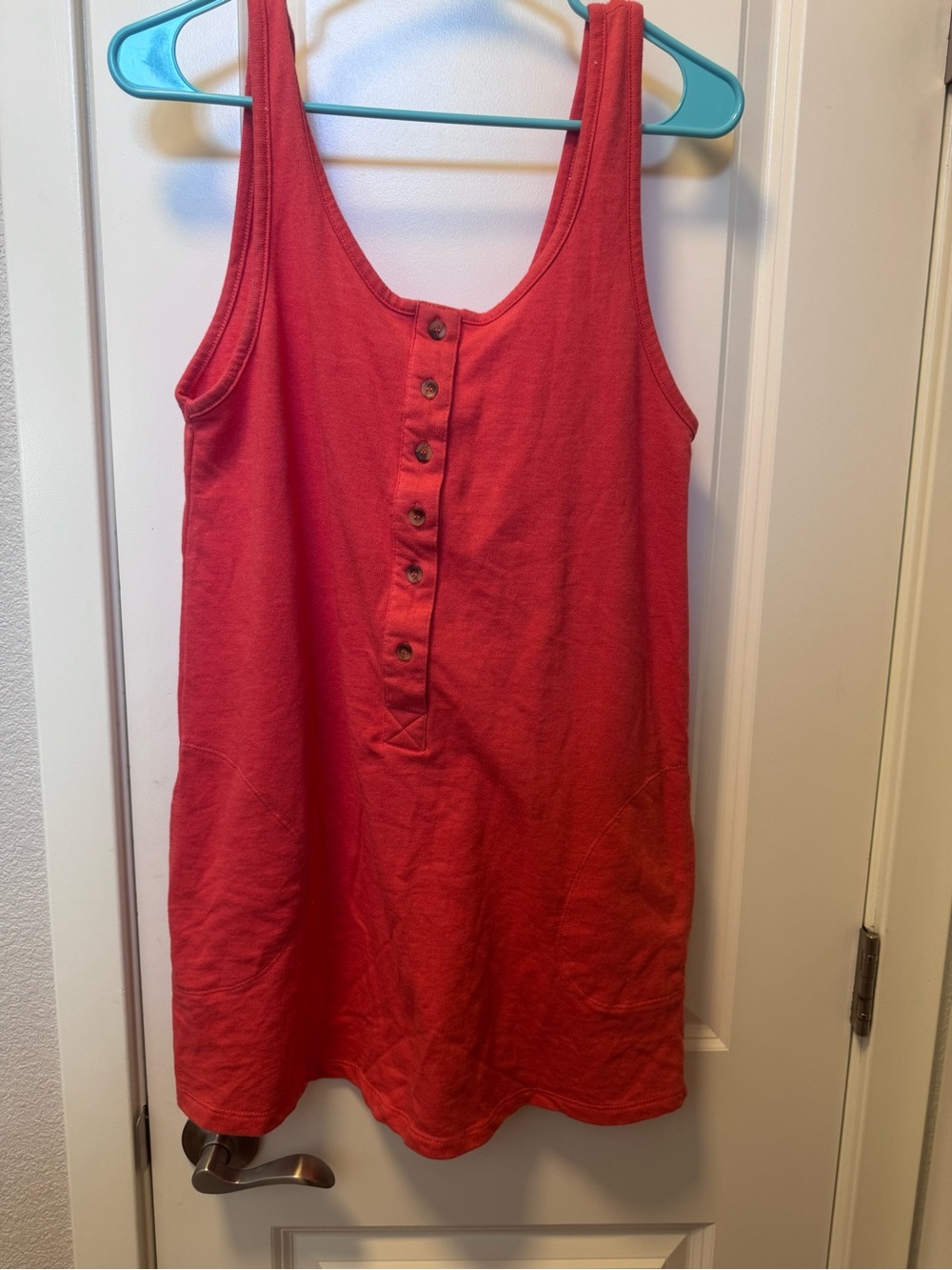 Women’s Lagaci Red Scoop Neck Button-Front Tunic/dress/beach coverup